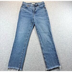 Madewell Woman's Perfect Vintage Straight Jeans Denim High Rise Raw hem SZ 27